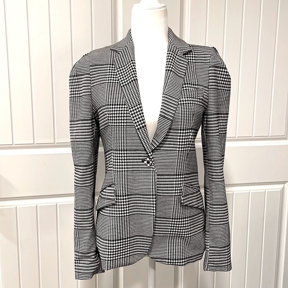 525 America Plaid Houndstooth Knit Blazer Jacket